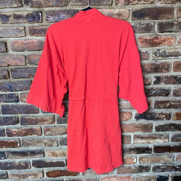 Natori Red Textured Knit Long Sleeve Short Mini Robe Women's Size Medium - Picture 6 of 6
